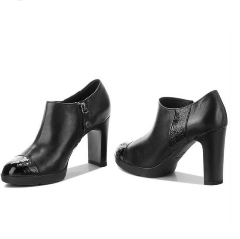 Geox Respira Annya Black Leather Ankle Bootie Block Heel Zipper Boot NEW 41 10.5
